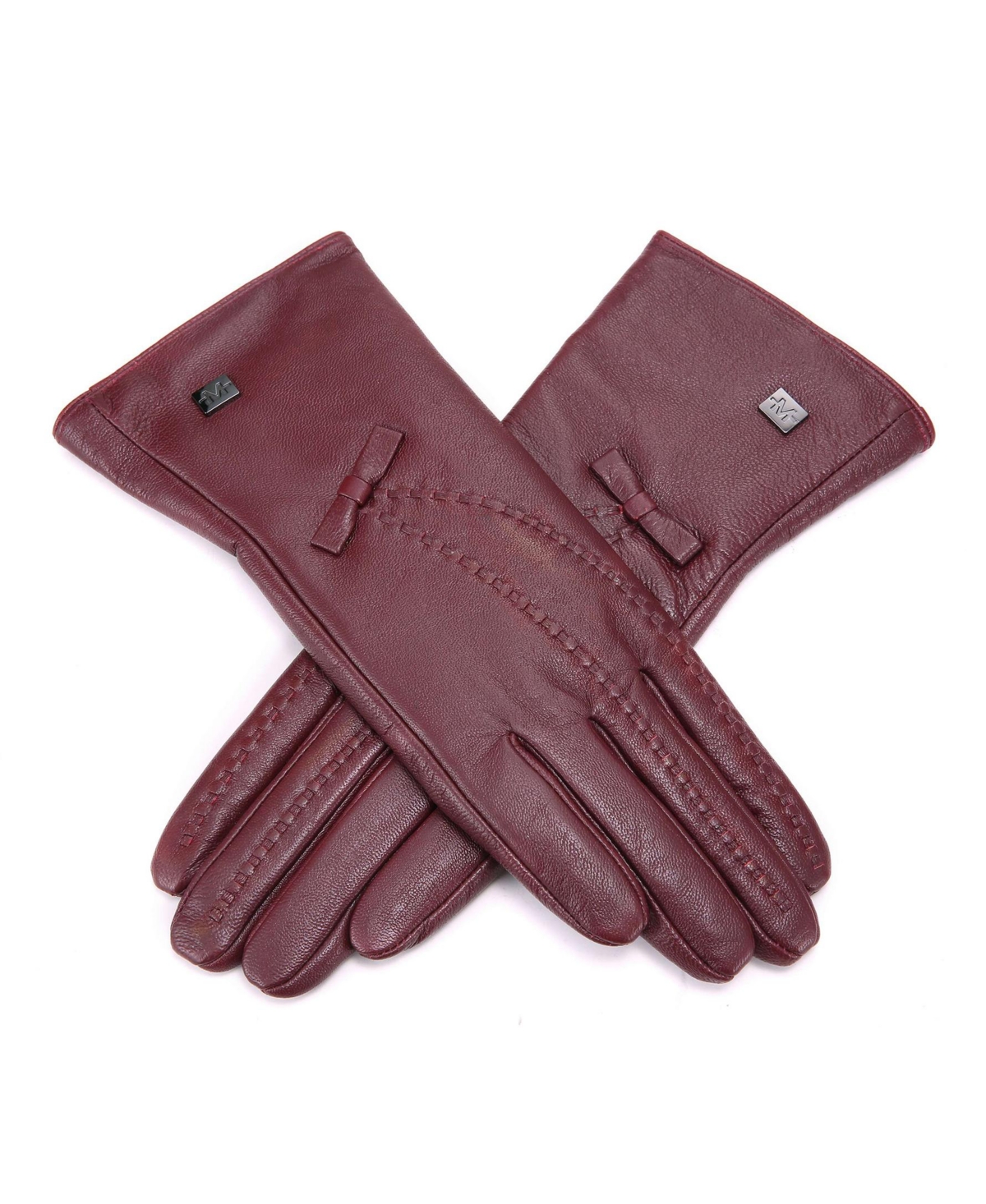 Women's Bow Design Waterproof Leather Gloves - Brown