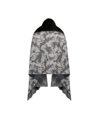 Women's Printed Wrap with Faux Fur Collar