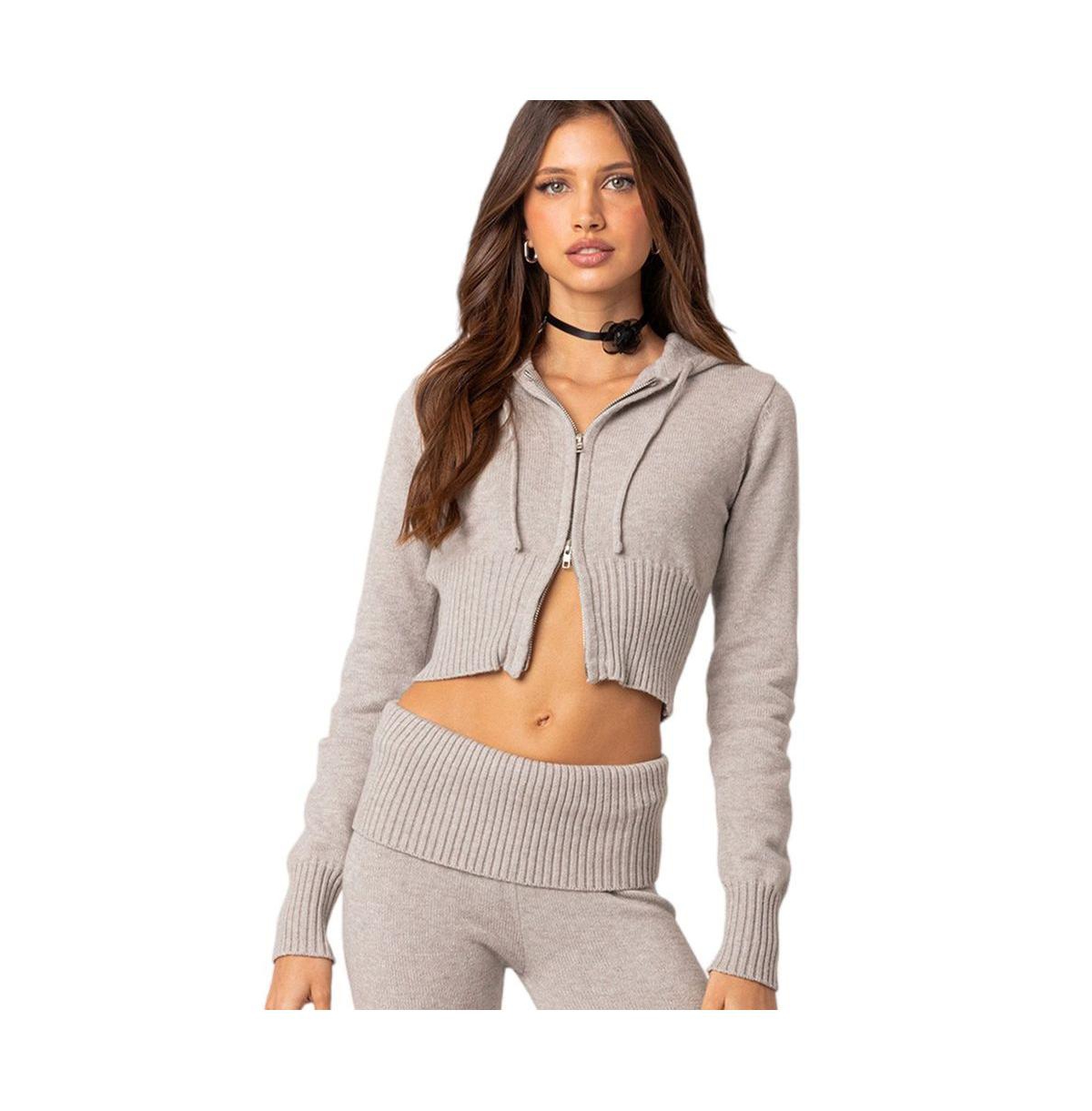 Edikted Women's Desiree knitted hooded cardigan - Gray-melange