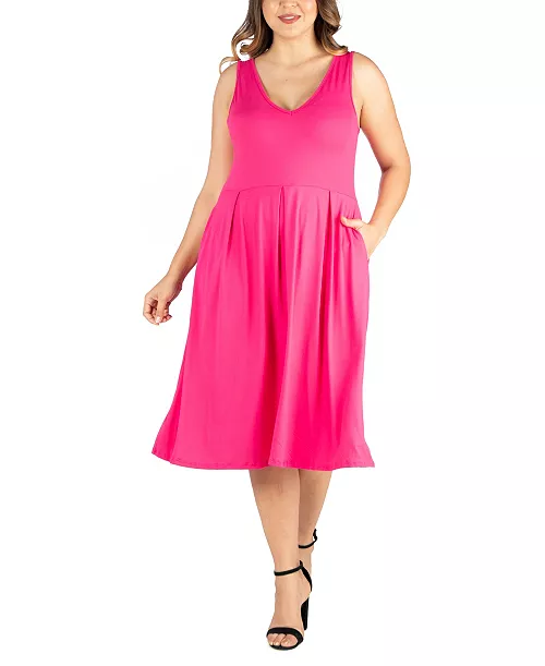 plus size midi fit and flare pocket dress