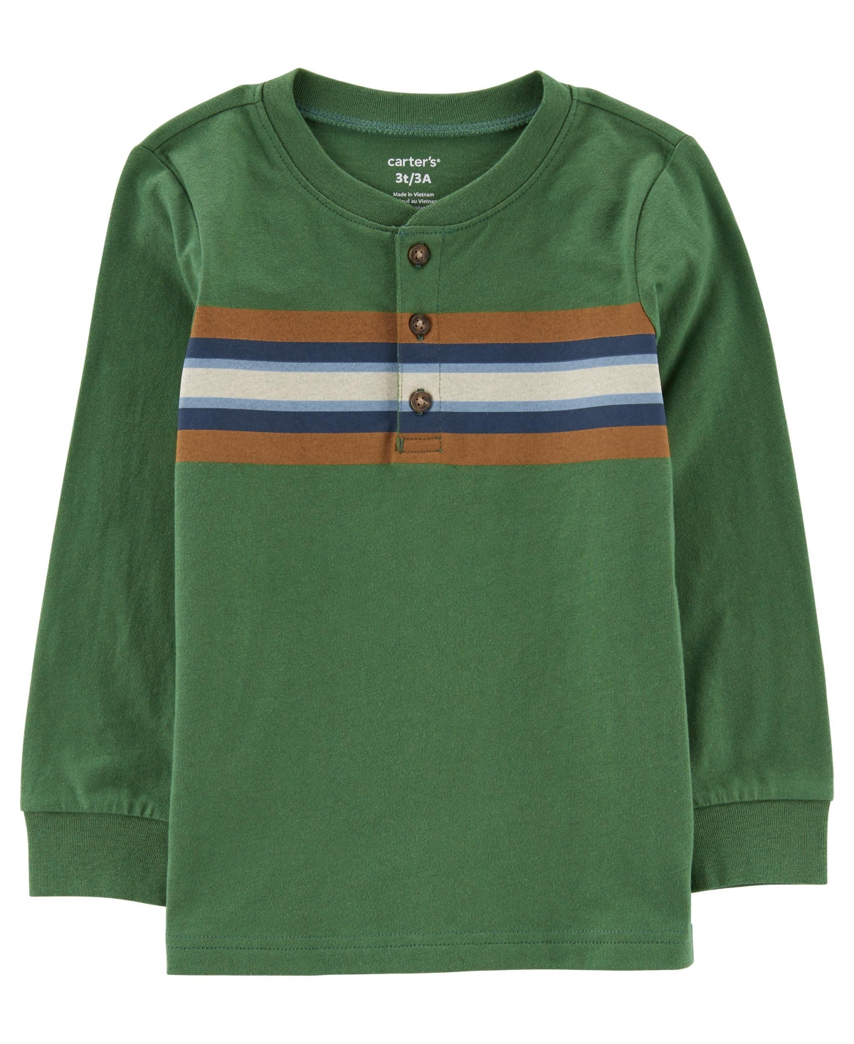 Carter's Babies' Toddler Boys Striped Jersey Henley T-shirt In Green