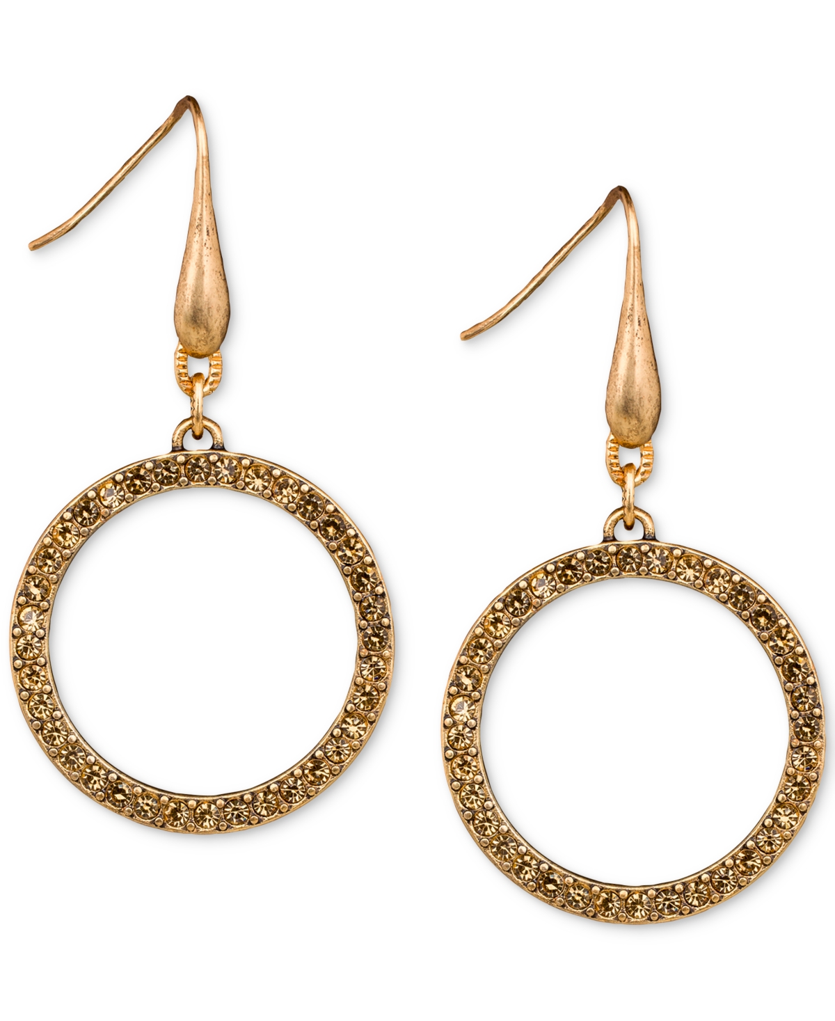 Pave Open Circle Drop Earrings - Antique Gold