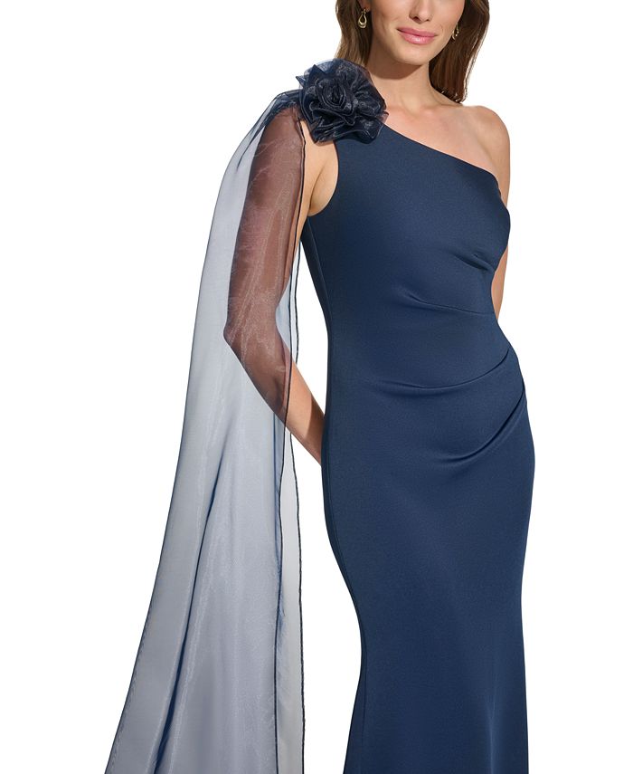Eliza J Women s Rosette Trim Draped One Shoulder Gown Macy s