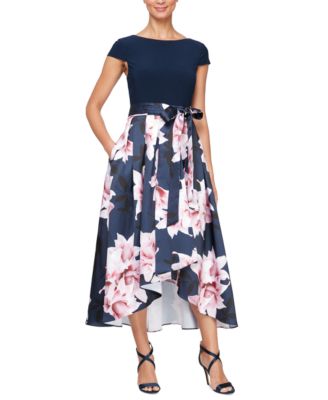 Women's Cap-Sleeve Belted High-Low Dress