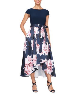 SL Fashions Women's Cap-Sleeve Belted High-Low Dress - Macy's
