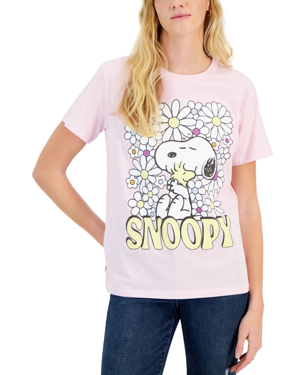 Juniors' Floral Snoopy Graphic Tee - Pink
