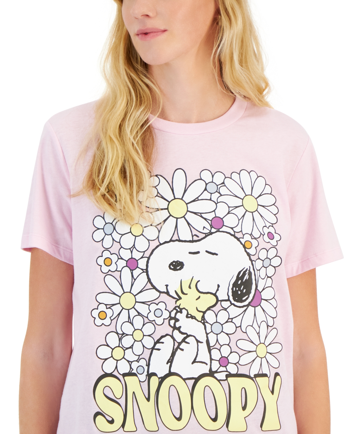 Shop Grayson Threads, The Label Juniors' Floral Snoopy Graphic Tee In Pink
