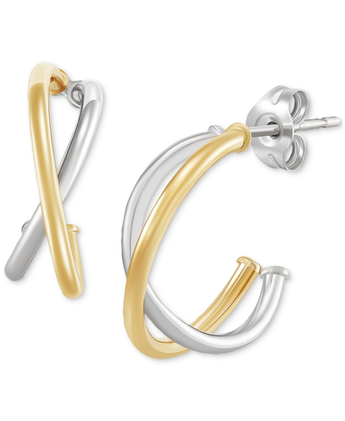 Macy's Double Crossover Tube Hoop Earrings In 14k Two-tone Gold