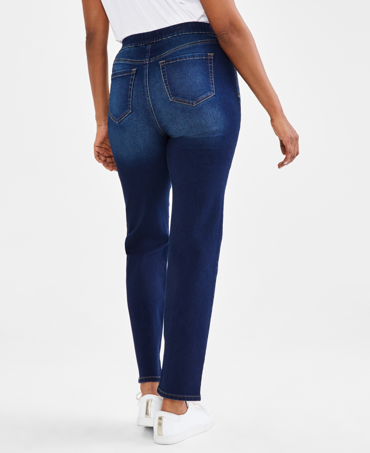 Shop Style & Co Women's Mid-rise Pull-on Straight-leg Denim Jeans, Created For Macy's In Rinse