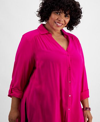 I.N.C. International Concepts Plus Size Side-Slit Top, Created for Macy's -  Macy's