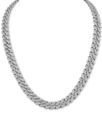Men's Cubic Zirconia Curb Link 22 Chain Necklace in Sterling Silver