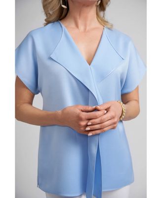 Women's Daphne Crepe backed Satin Cascade Lapel Blouse with Fitted Hip