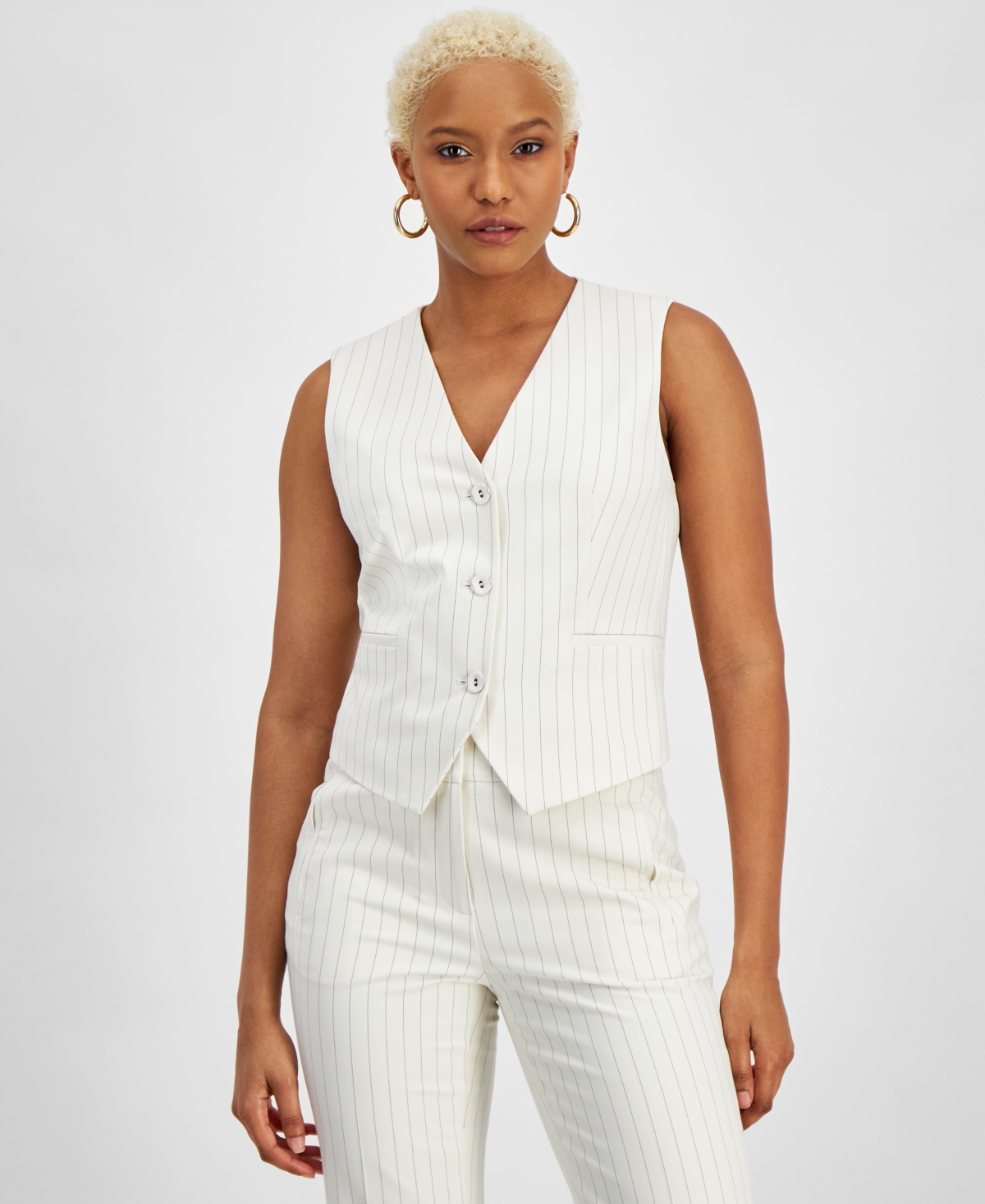 Bar Iii Women's Pinstripe Vest, Created For Macy's In Bar White,black