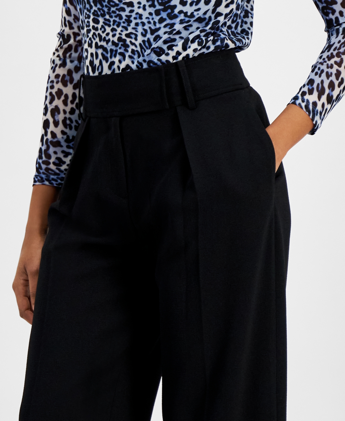 Shop Bar Iii Women's Tab-waist Pleated Trousers, Created For Macy's In Black