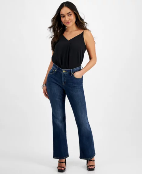 Petite Mid-Rise Flare Denim Jeans - Dark Indigo