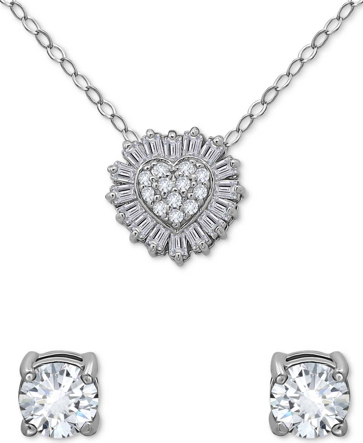 Giani Bernini 2-pc. Set Cubic Zirconia Heart Pendant Necklace & Solitaire Stud Earrings, Created For Macy's In Silver