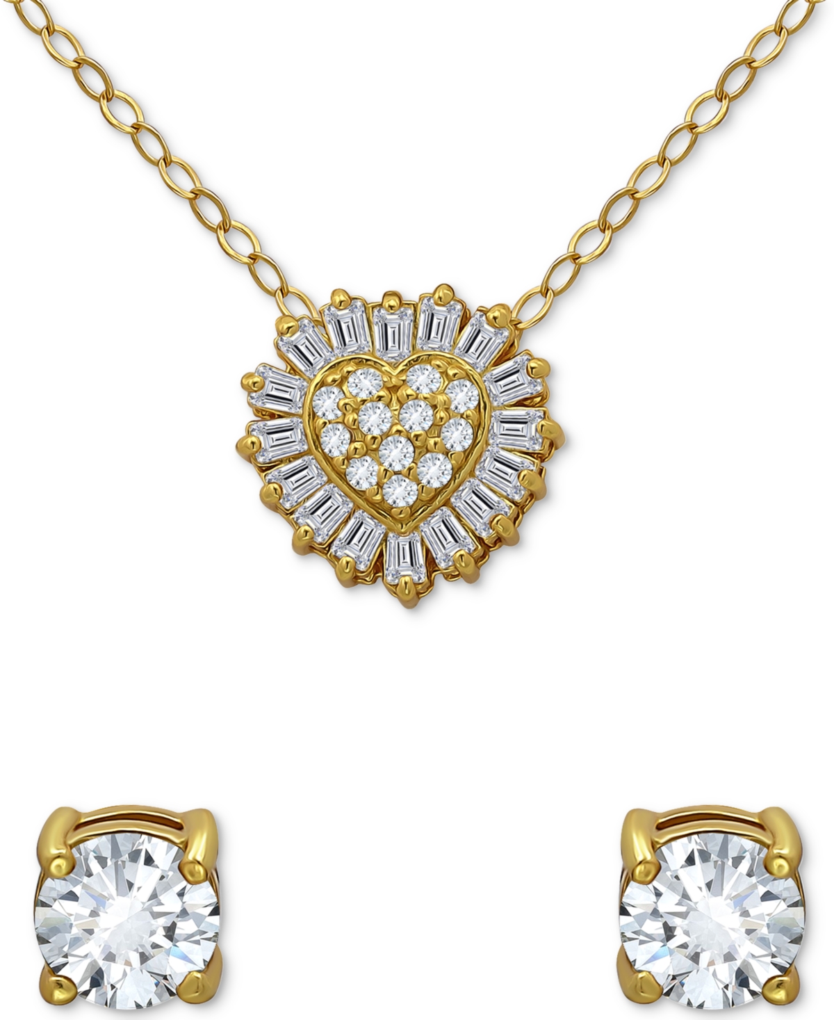 Giani Bernini 2-pc. Set Cubic Zirconia Heart Pendant Necklace & Solitaire Stud Earrings, Created For Macy's In Gold
