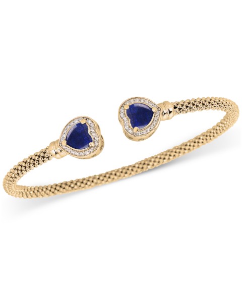 Украшения Macy's Lapis & White Topaz (1/3 ct. t.w.) Heart Halo Cuff Bracelet (Also available in Onyx, Amethyst, Citrine, Swiss Blue Topaz or Turquoise).
