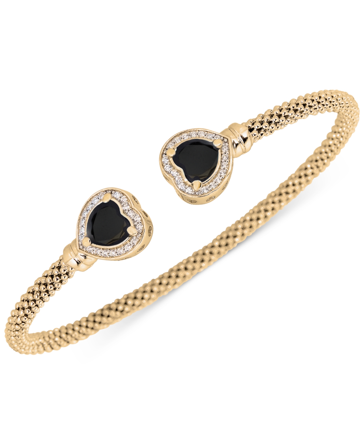 Macy's Lapis & White Topaz (1/3 Ct. T.w.) Heart Halo Cuff Bracelet In 14k Gold-plated Sterling Silver (also In Onyx