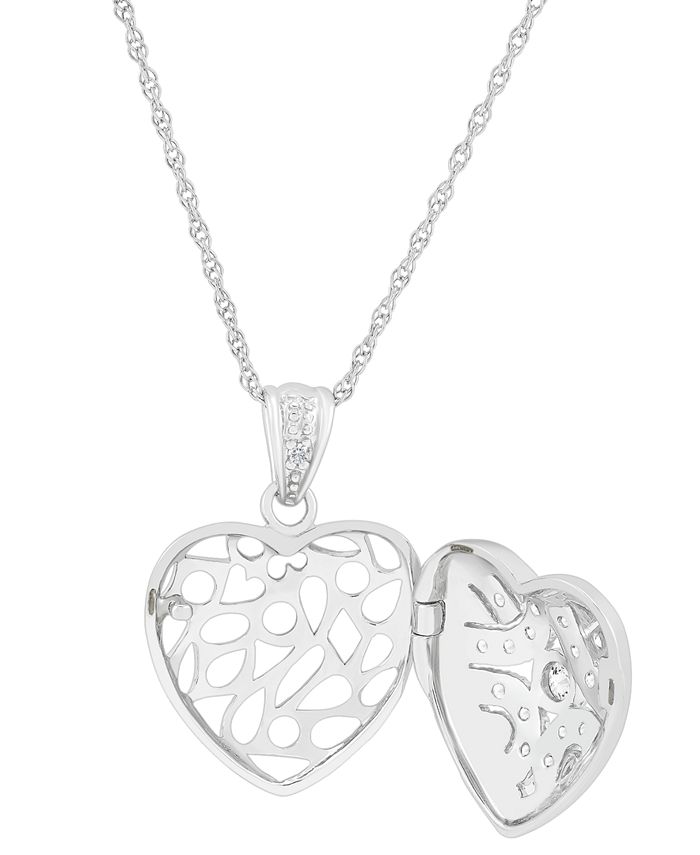 Macy's Cubic Zirconia Heart Locket Pendant Necklace in Sterling Silver
