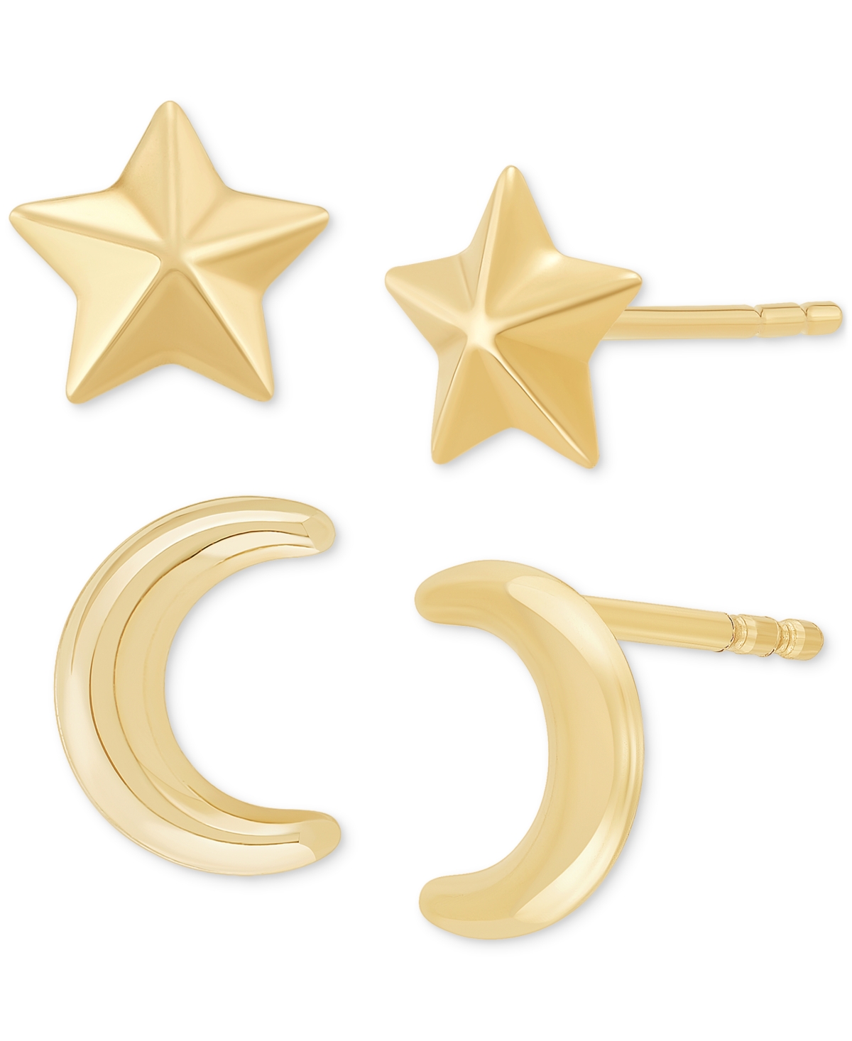 Macy's 2-pc. Set Star & Moon Polished Stud Earrings In 14k Gold In Yellow Gold