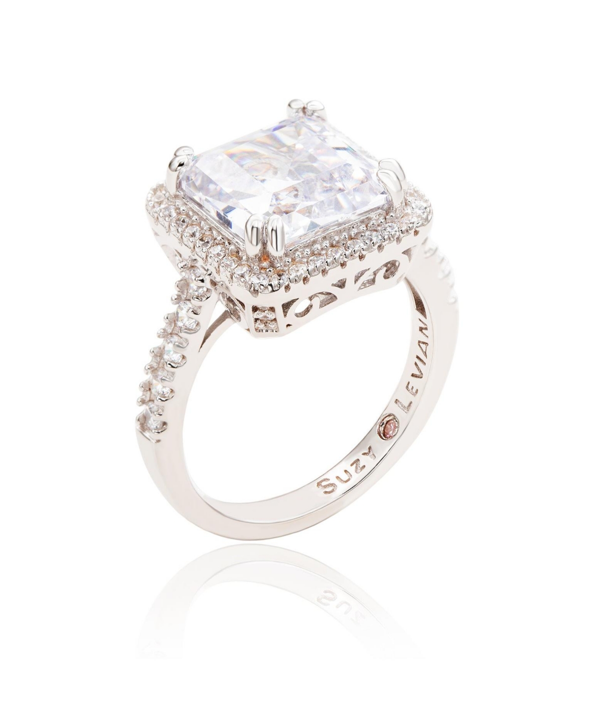 Suzy Levian New York Suzy Levian SterlingWhite Assher Cubic Zirconia Center Stone Ring - Silver