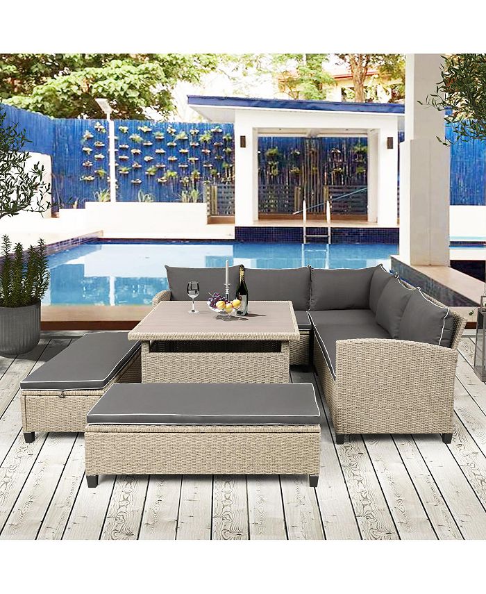 Simplie Fun 6Piece Patio Furniture Set Outdoor Wicker Rattan Sectional
