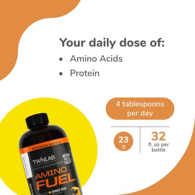 Amino Fuel Liquid Orange Rush - Caffeine Free Pre Workout & Post Workout Amino Energy Drink with BCAA & Collagen Peptides - Post Workout Recovery Drink, 32 fl oz