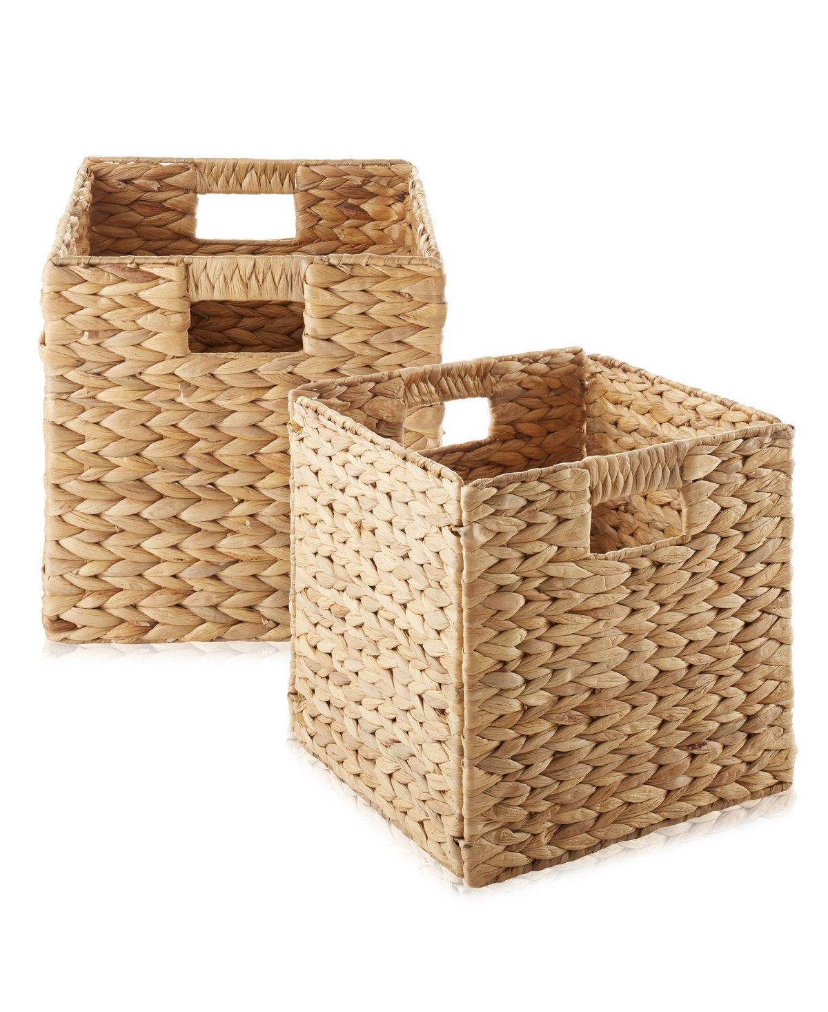 10.5" x 10.5" Water Hyacinth Storage Baskets, Natural - Set of 2 Collapsible Cube Organizers, Woven Bins for Bathroom, Bedroom, Laundry, Pan
