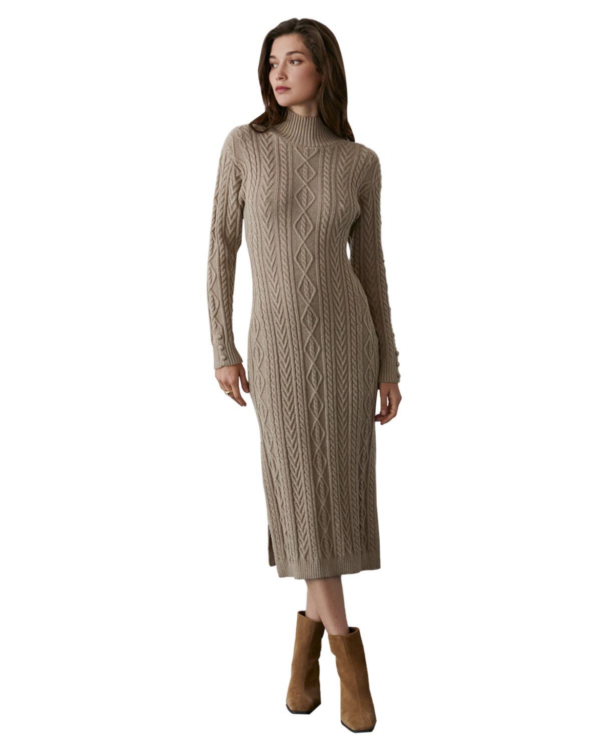Women's Scarlett Cable Knit Midi Dress - Beige/khaki + taupe