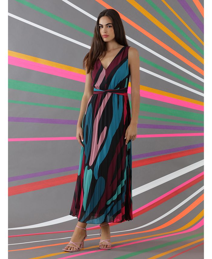 Donna Morgan Women's Printed Pleated Maxi Dress - Macy's
