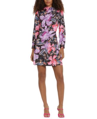 Donna Morgan - Women's Floral Draped-Front Mini Dress