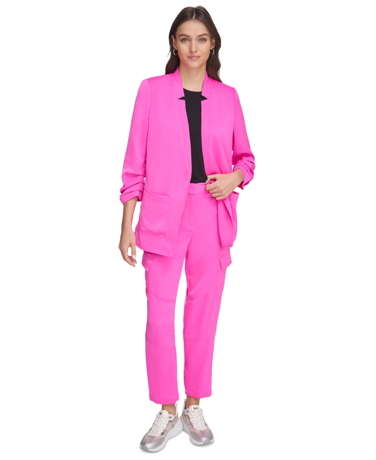 Shop Dkny Women's Ruched-sleeve Relaxed Jacket In Shocking Pink