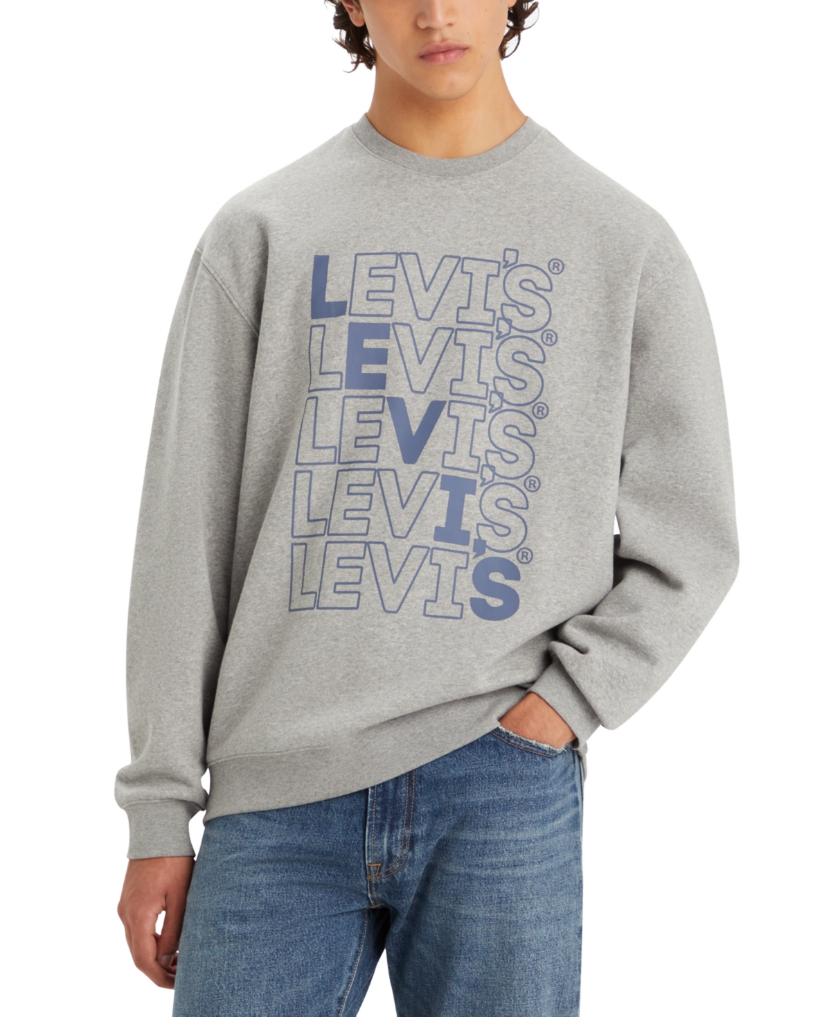 Levi's Men's Relaxed-fit Logo Crewneck Sweatshirt In Logo Grey