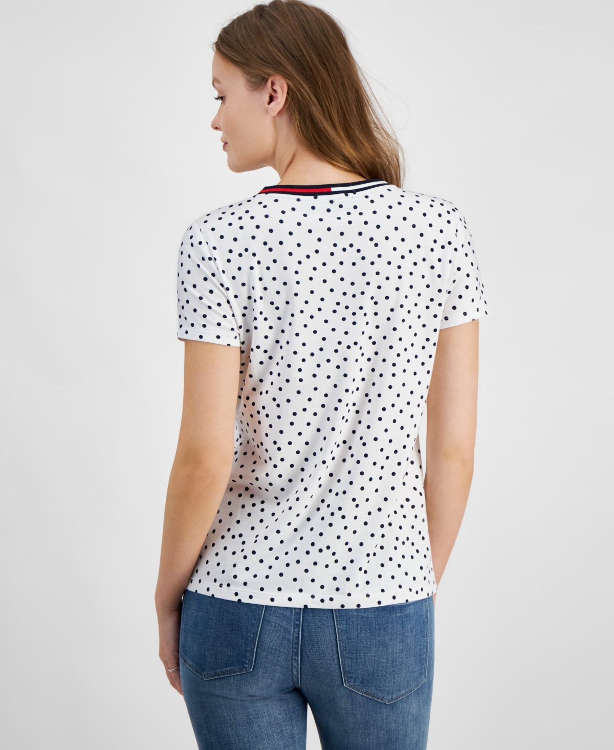 Tommy Hilfiger Women's Dot-print Signature V-neck Top In Bright White