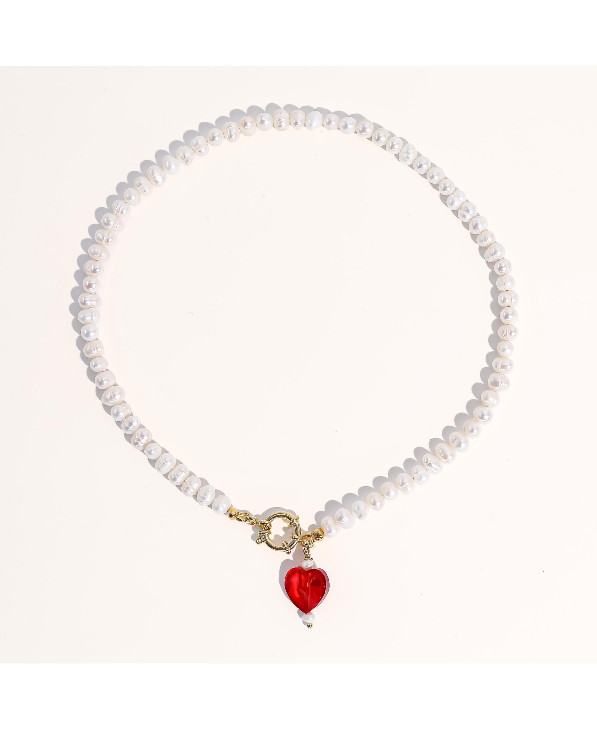 Kokoro Freshwater Pearl Heart Necklace 20" For Women - Pearl and red