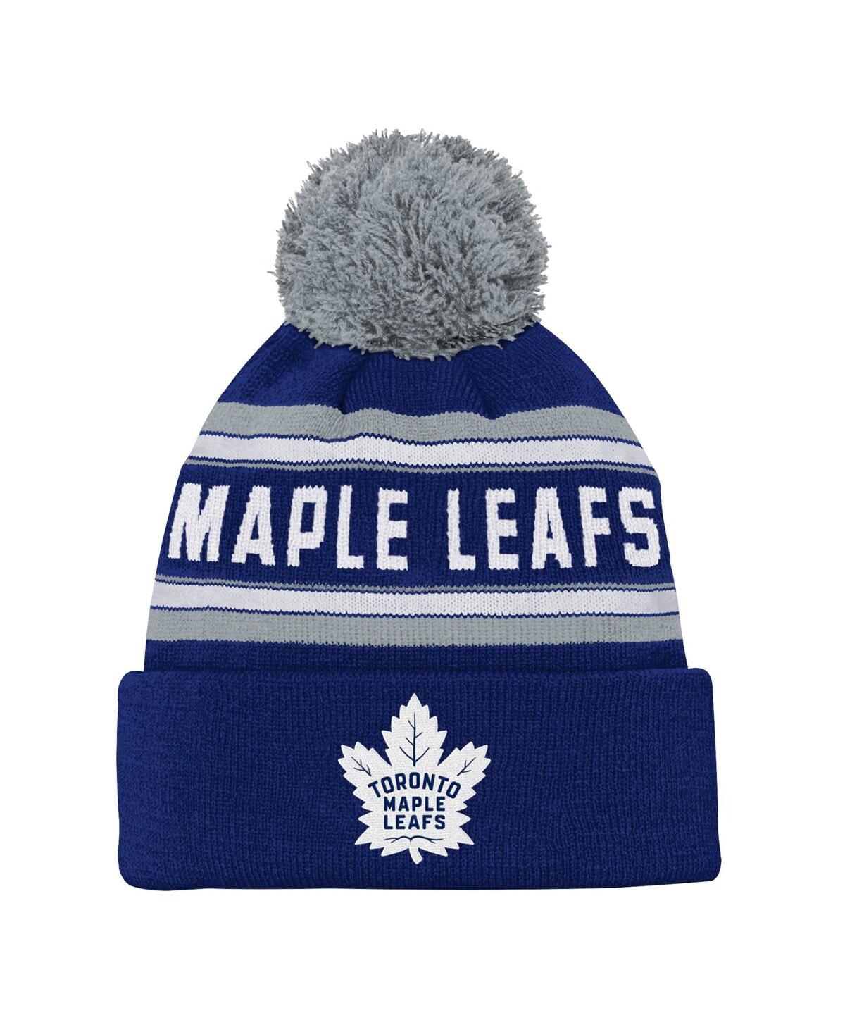 Outerstuff Youth Boys And Girls Toronto Maple Leafs Blue Jacquard Cuffed Knit Hat With Pom In Blue