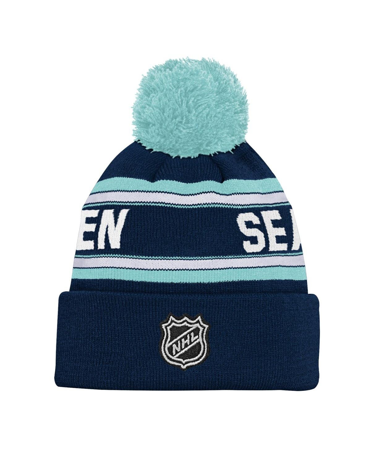 Youth Boys and Girls Seattle KrakenJacquard Cuffed Knit Hat with Pom - Deep Sea Blue