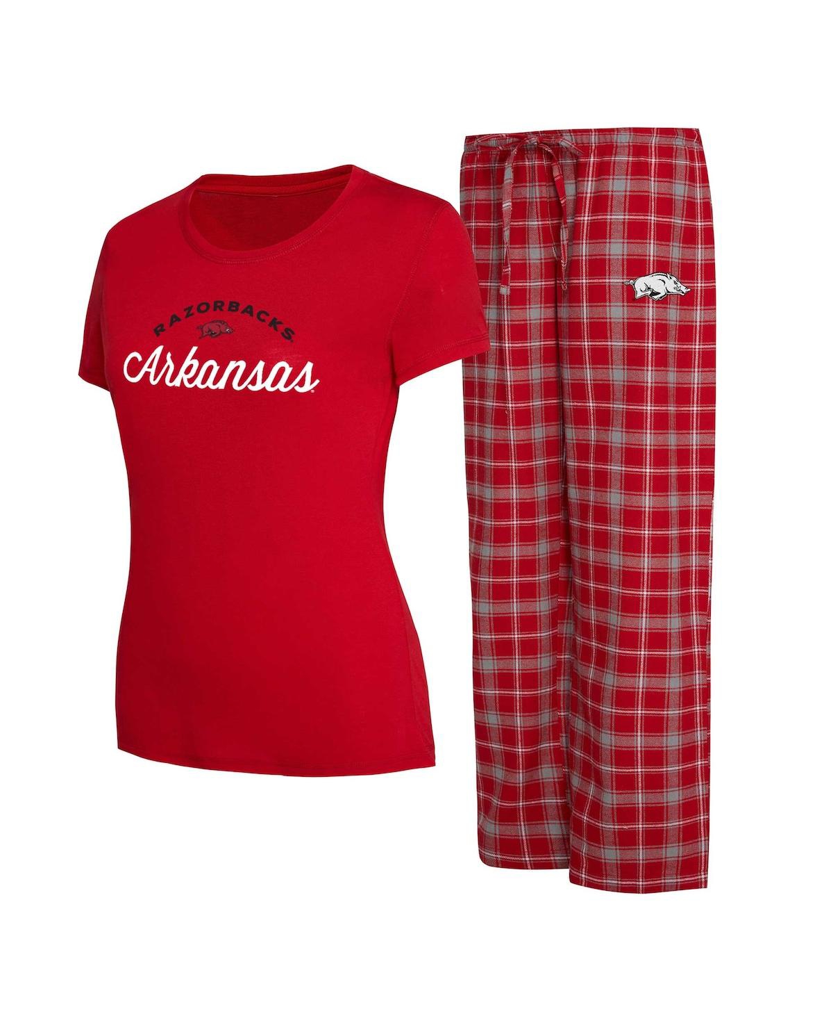 Shop Concepts Sport Women's  Cardinal, Gray Arkansas Razorbacks Arctic T-shirt And Flannel Pants Sleep Set In Cardinal,gray