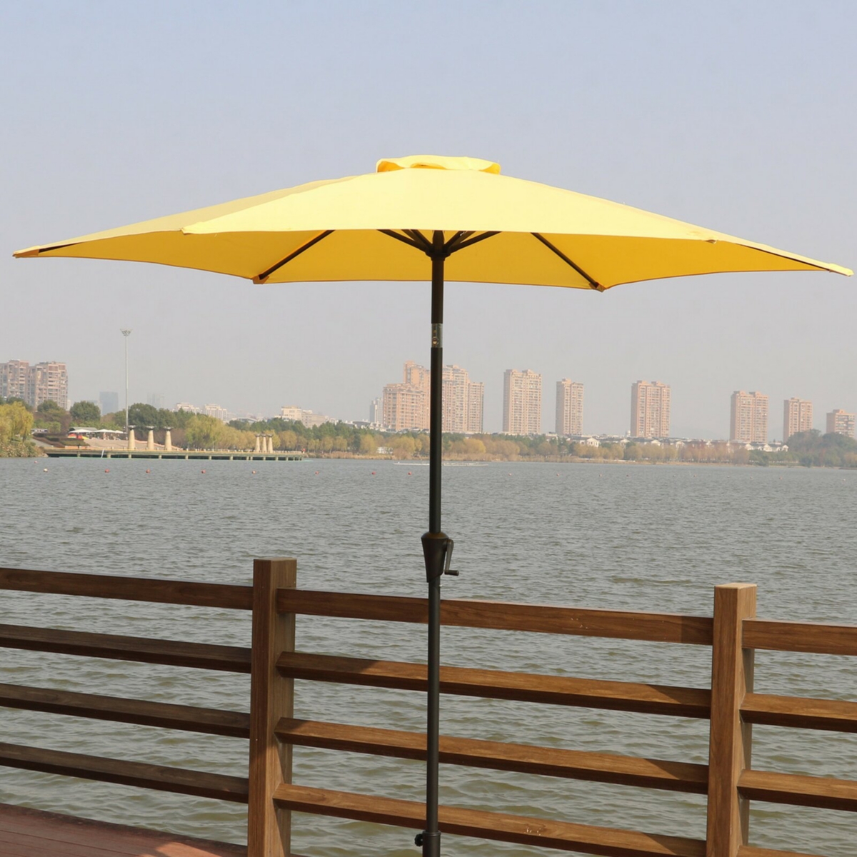 9' Pole Umbrella With Carry Bag, Yellow - Yellow