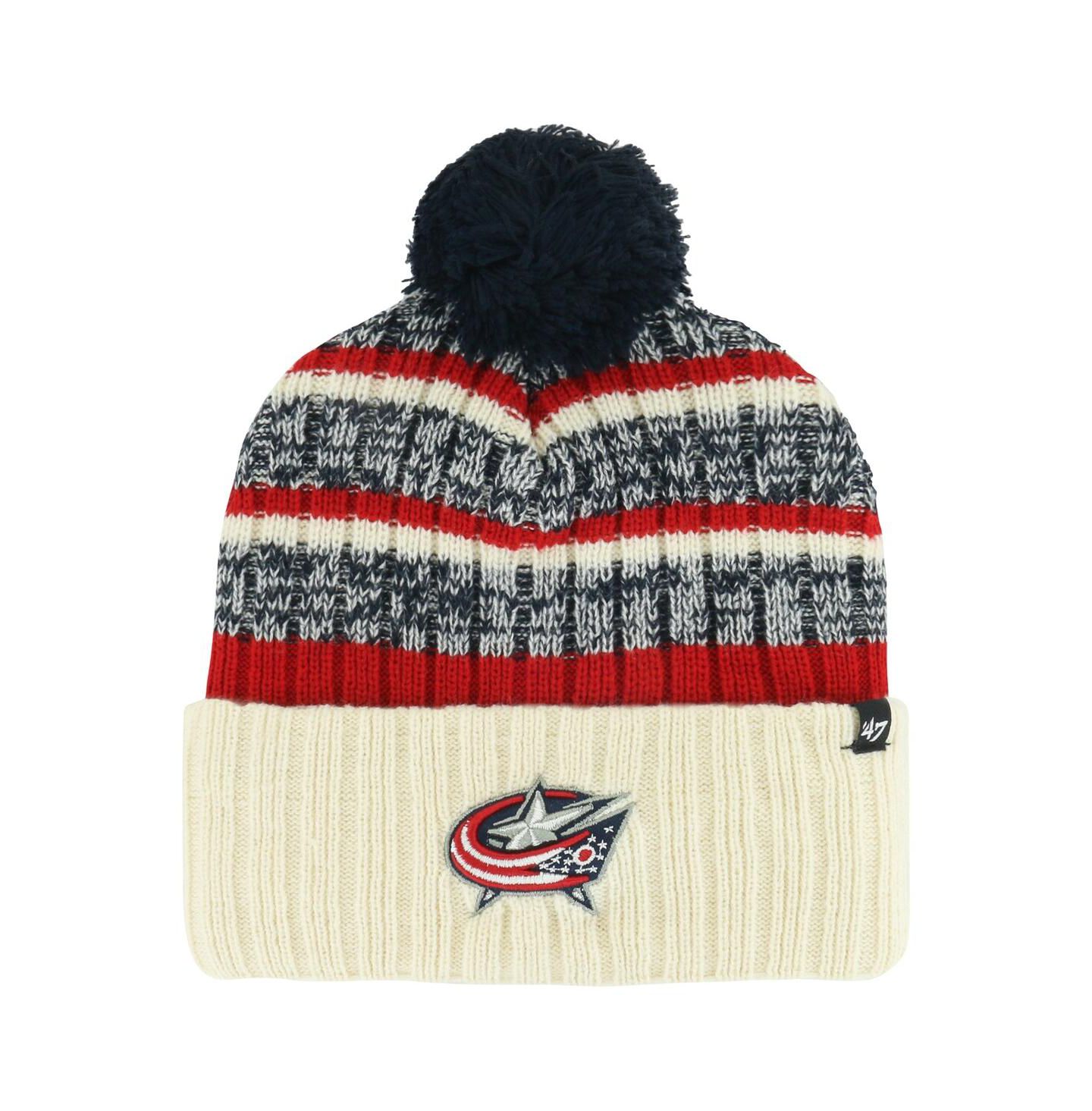 Мужские головные уборы '47 Brand Cream Columbus Blue Jackets Tavern Cuffed Knit Hat with Pom — фото 1