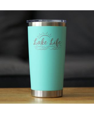 Lake Life - Insulated Coffee Tumbler Cup with Sliding Lid - Stainless Steel Insulated Mug - Cute Outdoor Camping Mug and Lake House Decor - Teal