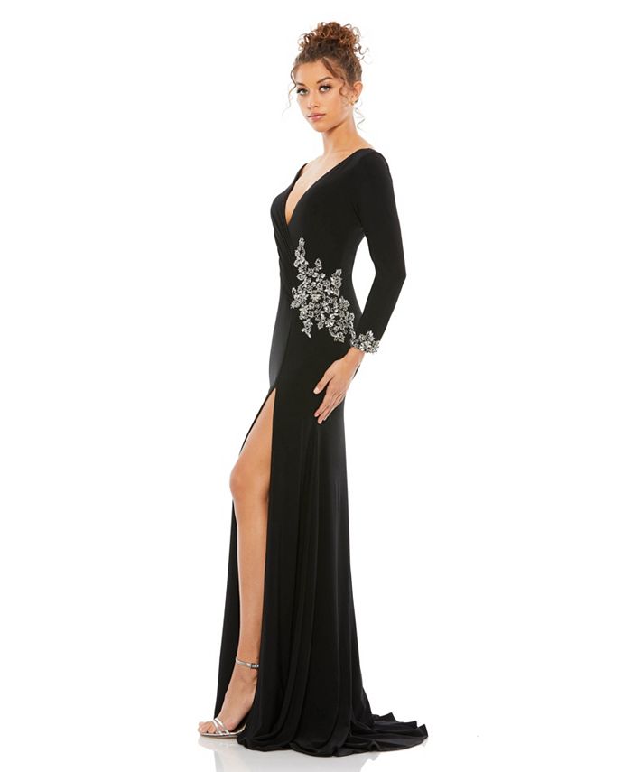 Mac Duggal Women's Ieena Floral Embellished Faux Wrap Jersey Gown - Macy's