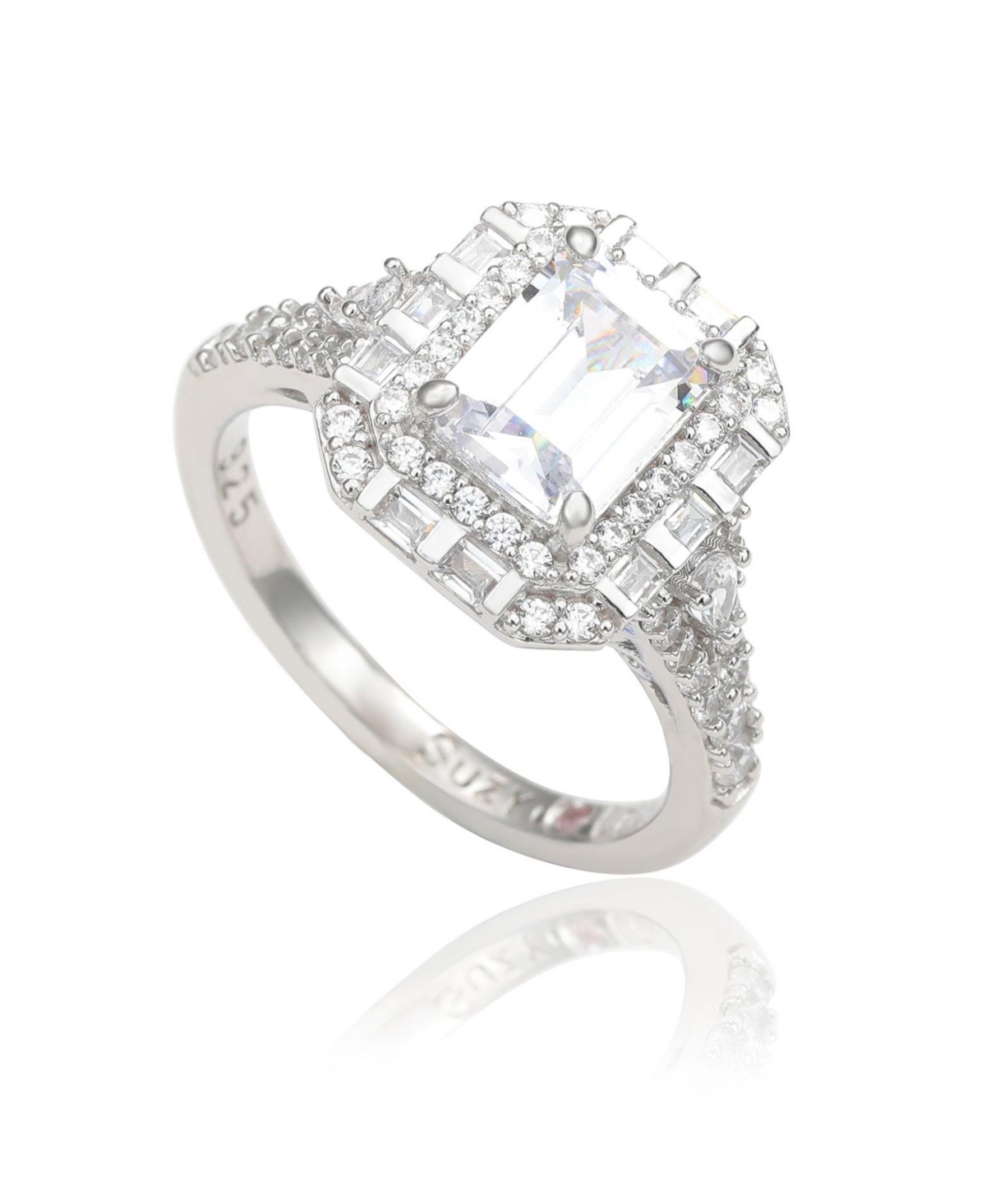 Suzy Levian New York Suzy Levian SterlingEmerald Cut White Cubic Zirconia Center Stone Ring - Silver