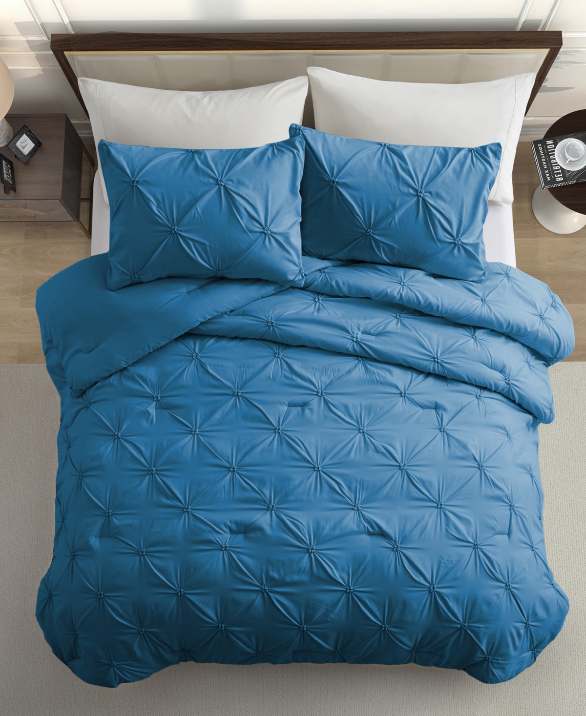 Unikome 3 Piece Pinch Pleated Down Alternative Comforter Set