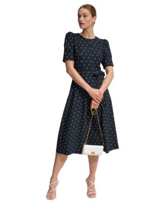 DKNY Women's Polka-Dot Puff-Sleeve Midi Dress - Macy's