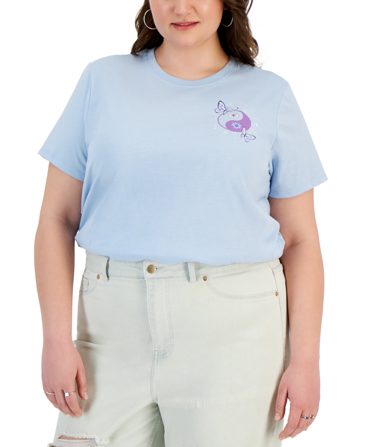 Trendy Plus Size Yin Yang Graphic T-Shirt - Chambray/blue