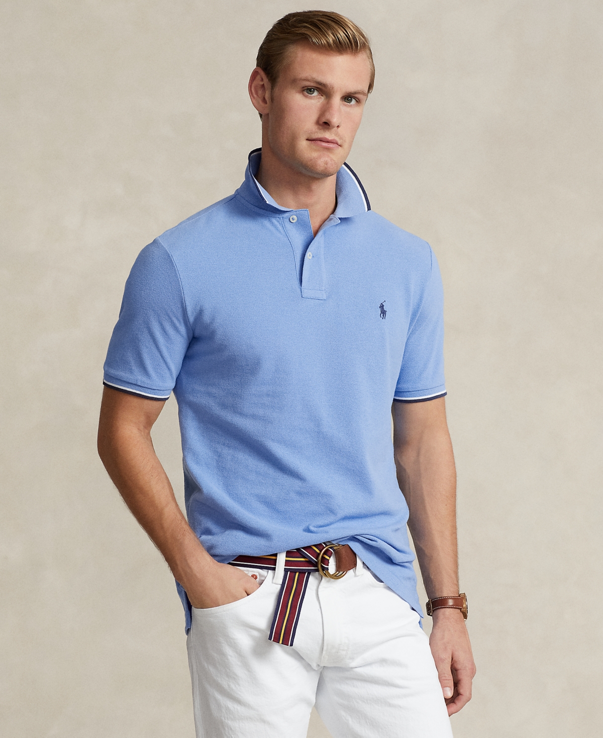 Shop Polo Ralph Lauren Men's Classic-fit Mesh Polo Shirt In Summer Blue
