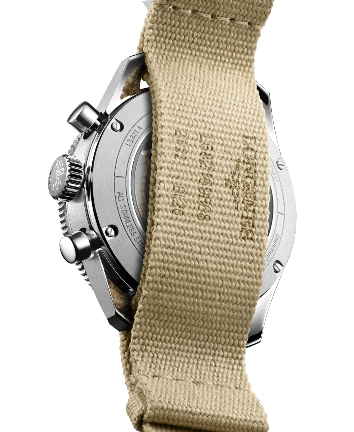 Longines Men's Swiss Automatic Chronograph Spirit Flyback Beige Nato Strap Watch 42mm