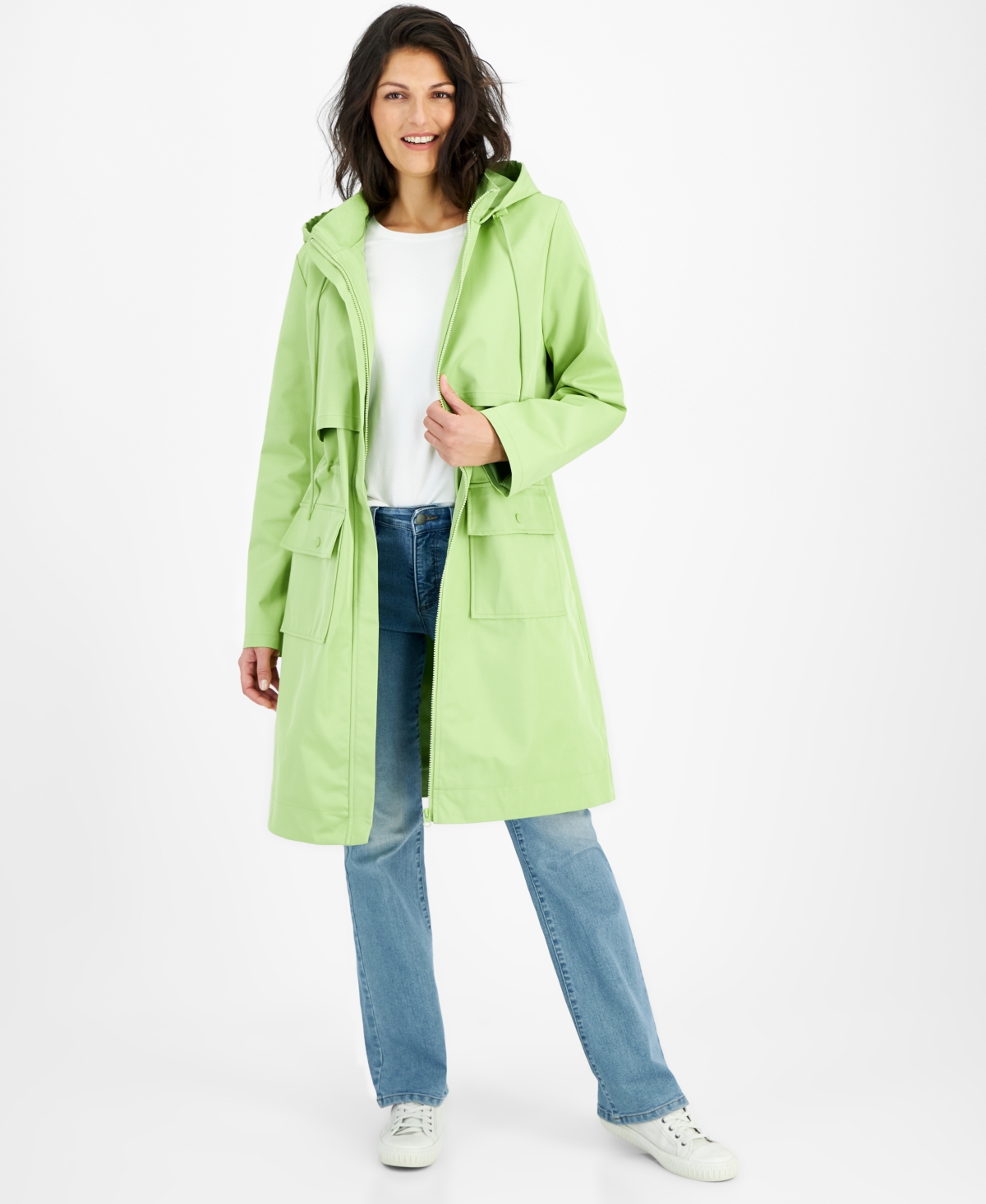 Macy's Flower Show Women's Water-resistant Hooded Trench Coat, Created For  In Green